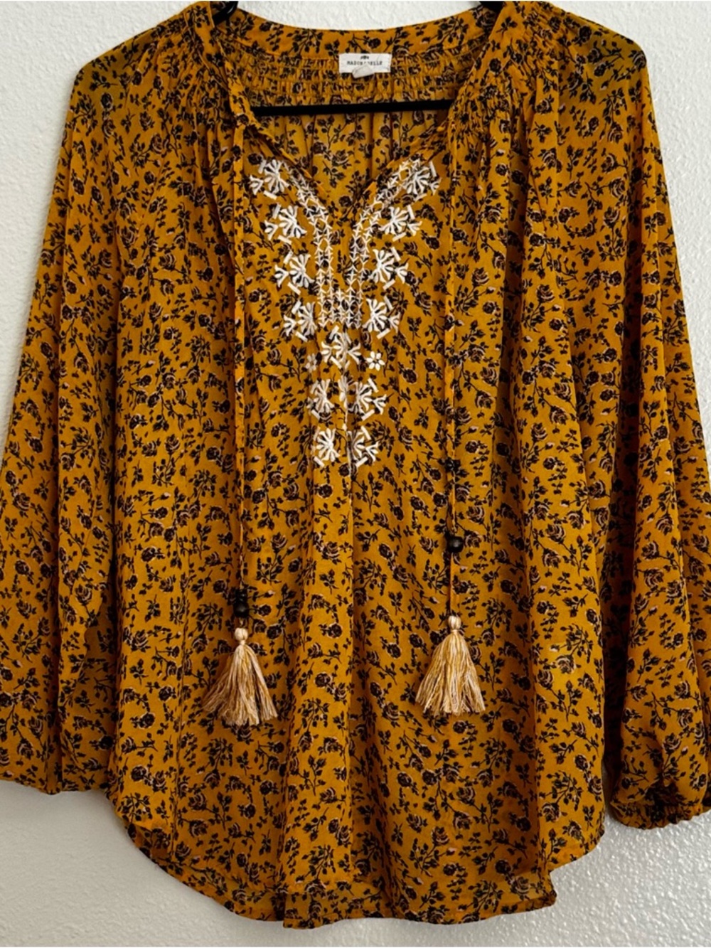 Bohemian Embroidered V-Neck Tunic in Mustard